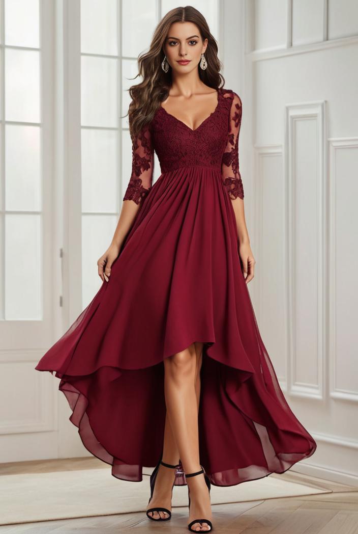 3 4 sleeve sheer sequin stripe high low hem evening dress 136338