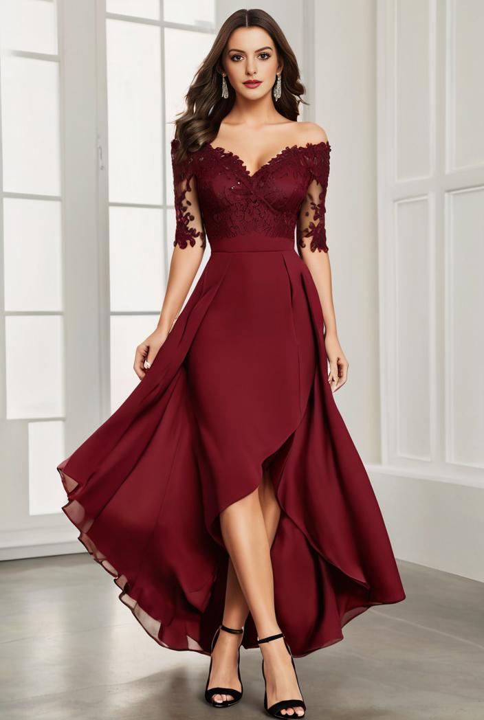 3 4 sleeve sheer sequin stripe high low hem evening dress 136344