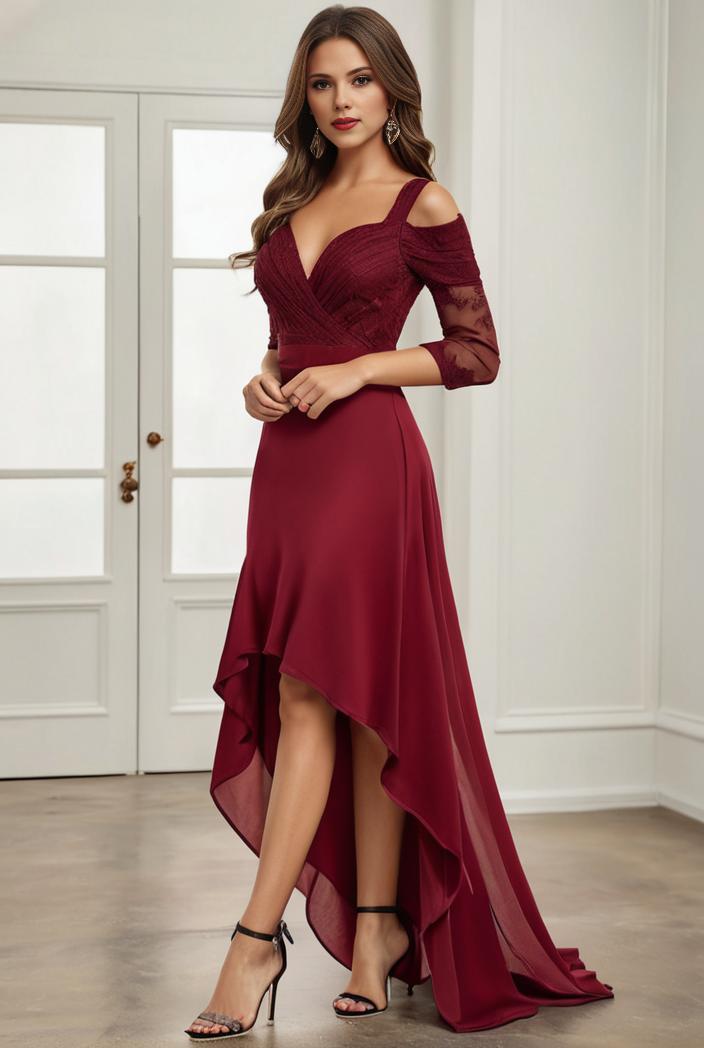 3 4 sleeve sheer sequin stripe high low hem evening dress 116589