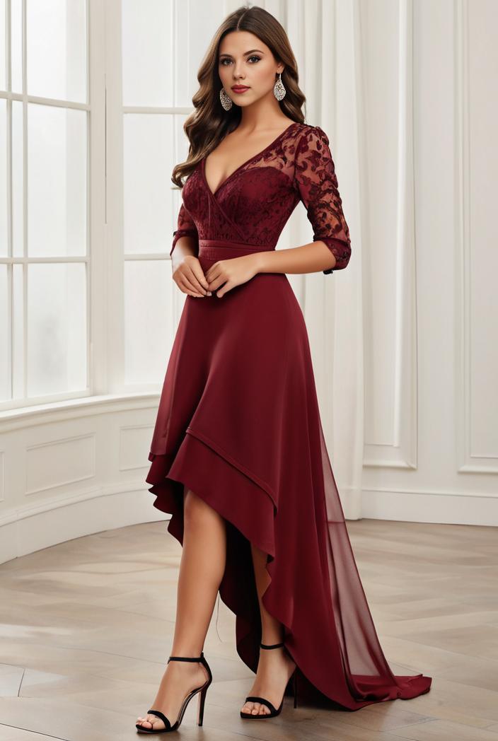 3 4 sleeve sheer sequin stripe high low hem evening dress 116586