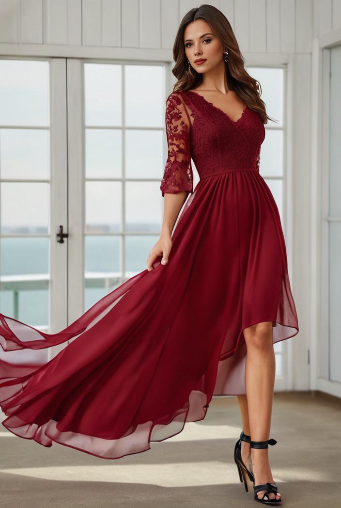 3 4 sleeve sheer sequin stripe high low hem evening dress 116619