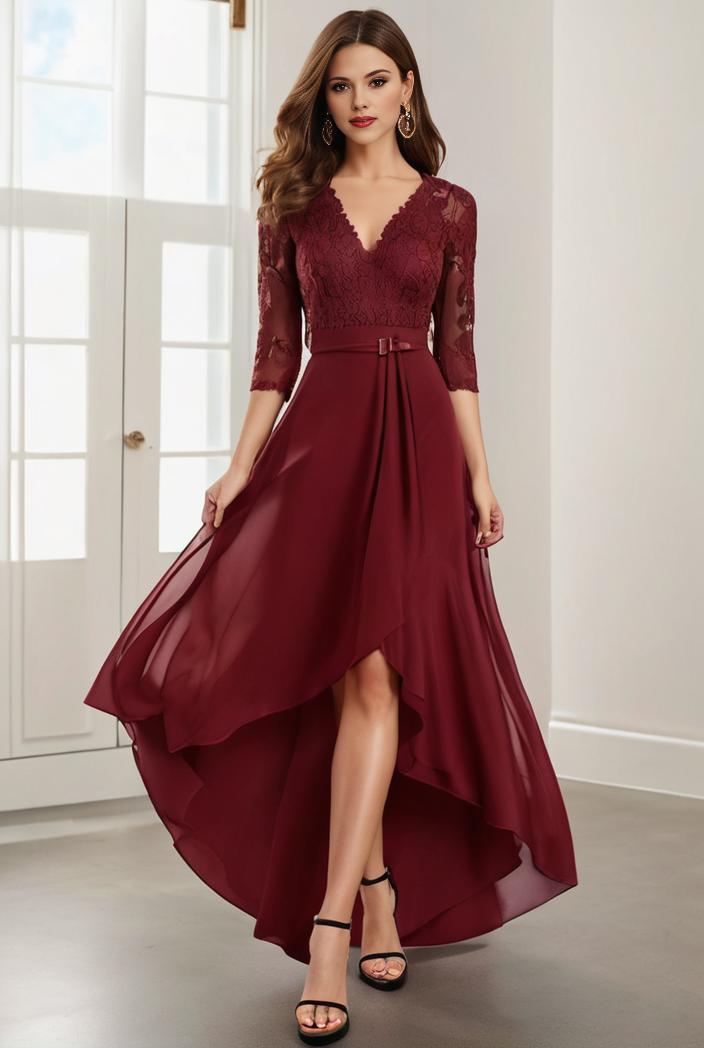 3 4 sleeve sheer sequin stripe high low hem evening dress 109894