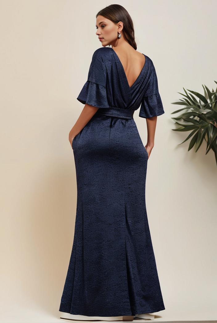 3 4 sleeve bodycon plunging back sequin evening dress 128404