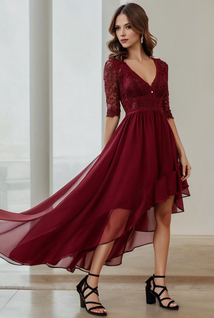 3 4 sleeve sheer sequin stripe high low hem evening dress 128479