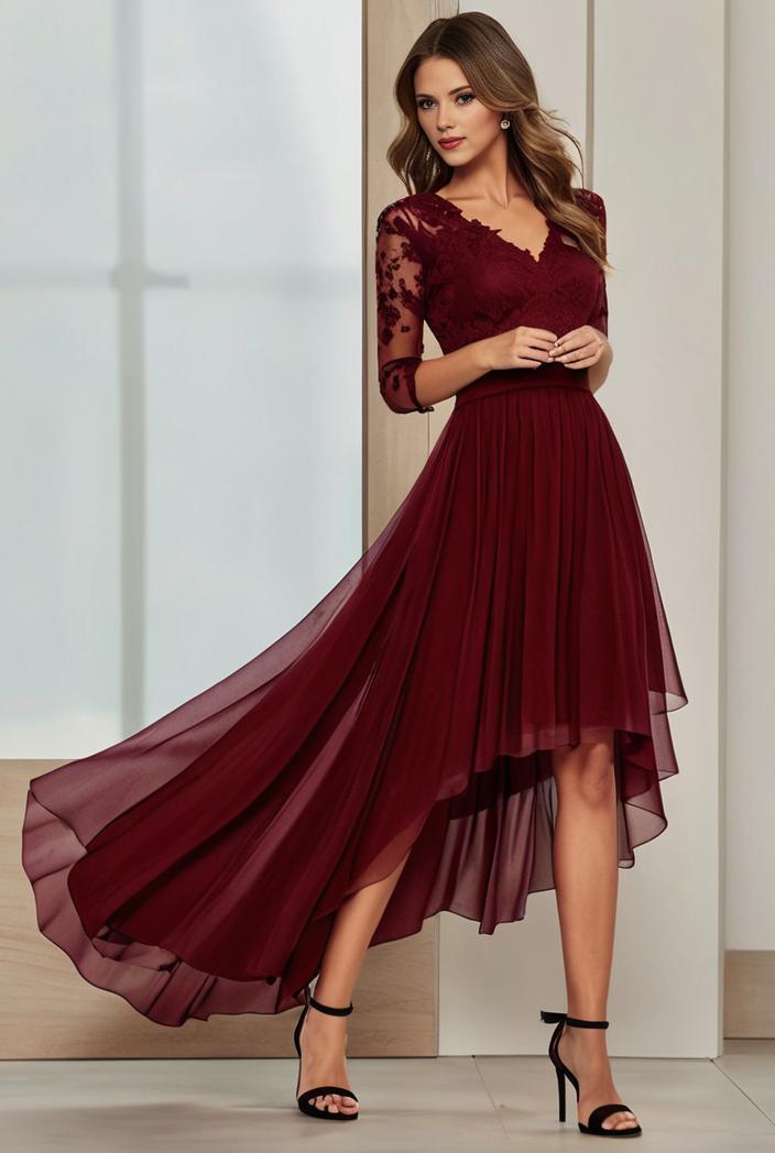 3 4 sleeve sheer sequin stripe high low hem evening dress 128480