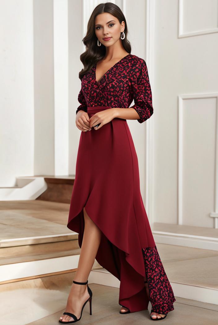 3 4 sleeve sheer sequin stripe high low hem evening dress 128491