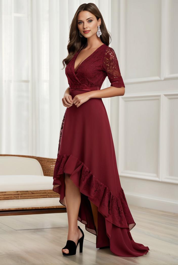 3 4 sleeve sheer sequin stripe high low hem evening dress 128493