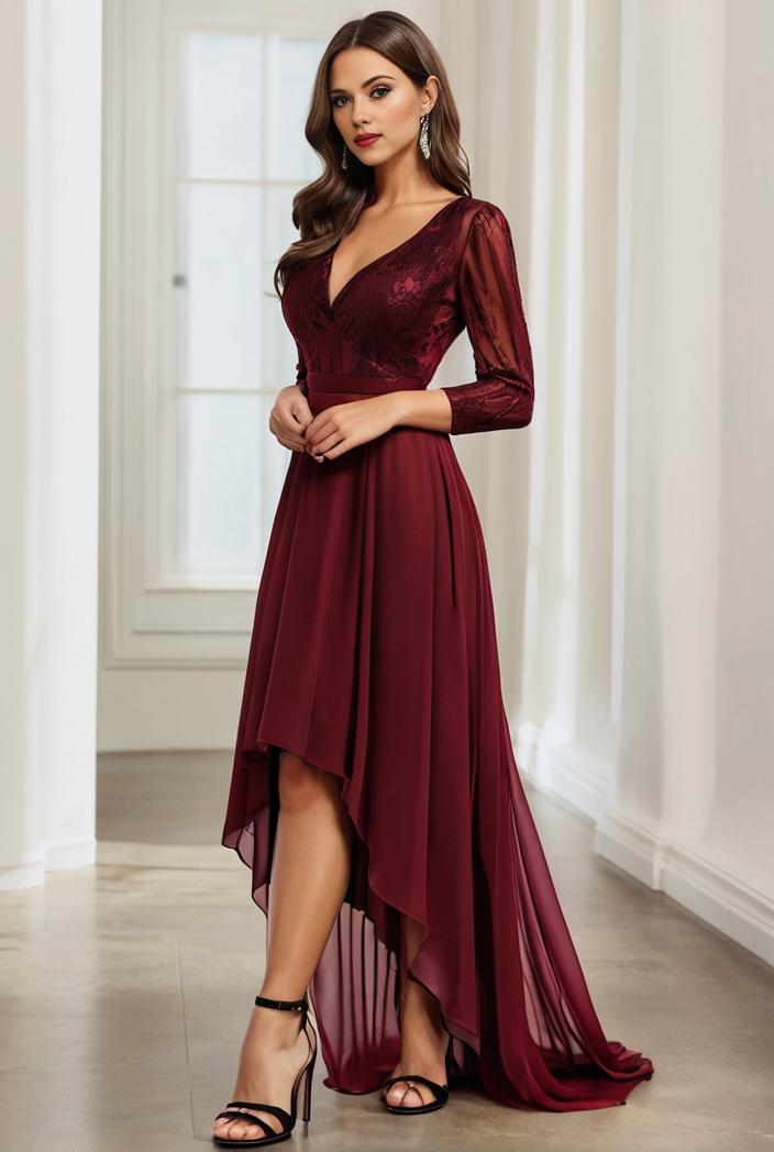 3 4 sleeve sheer sequin stripe high low hem evening dress 128496