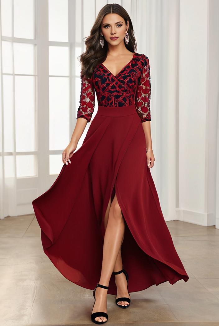 3 4 sleeve sheer sequin stripe high low hem evening dress 128498