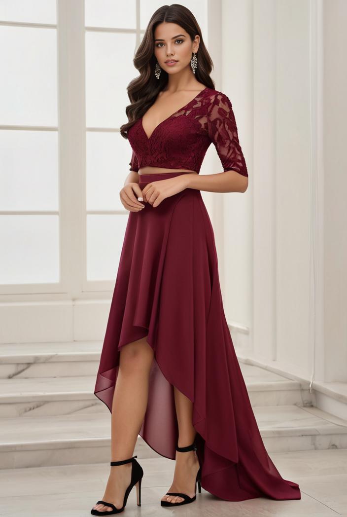 3 4 sleeve sheer sequin stripe high low hem evening dress 123698