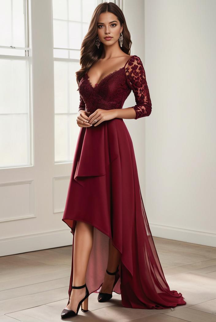 3 4 sleeve sheer sequin stripe high low hem evening dress 123699