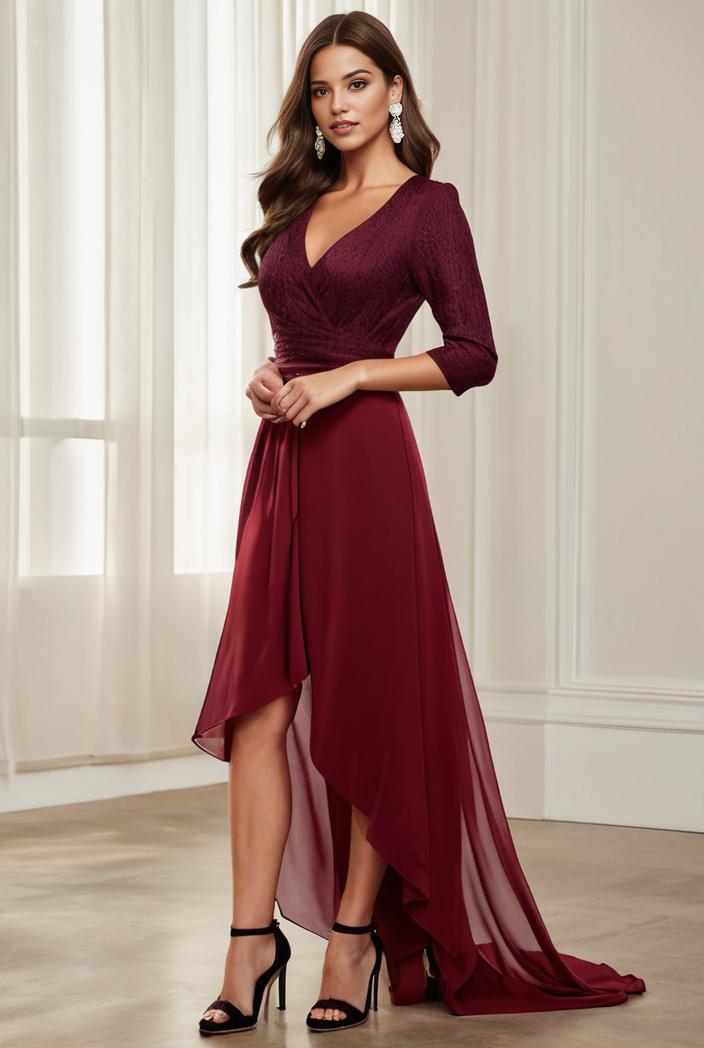3 4 sleeve sheer sequin stripe high low hem evening dress 123700