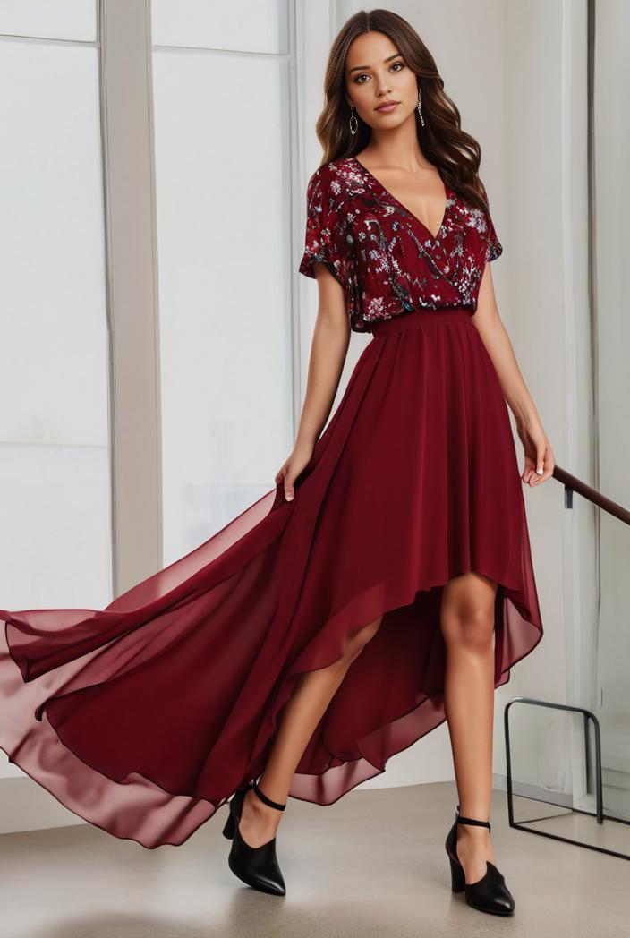 3 4 sleeve sheer sequin stripe high low hem evening dress 123706