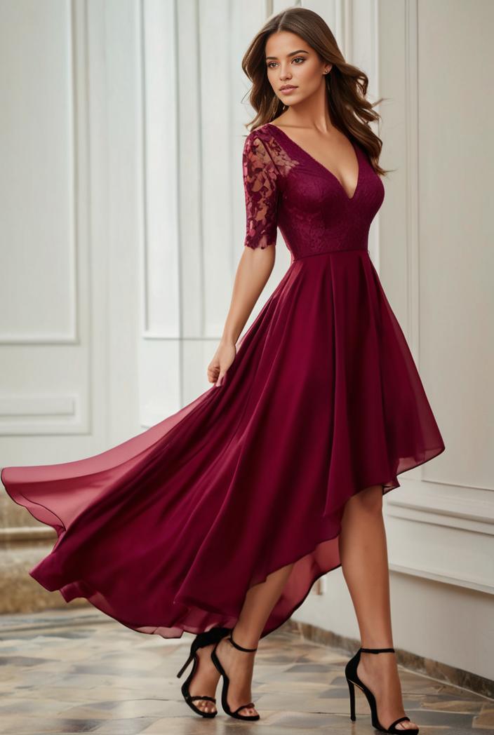3 4 sleeve sheer sequin stripe high low hem evening dress 123708