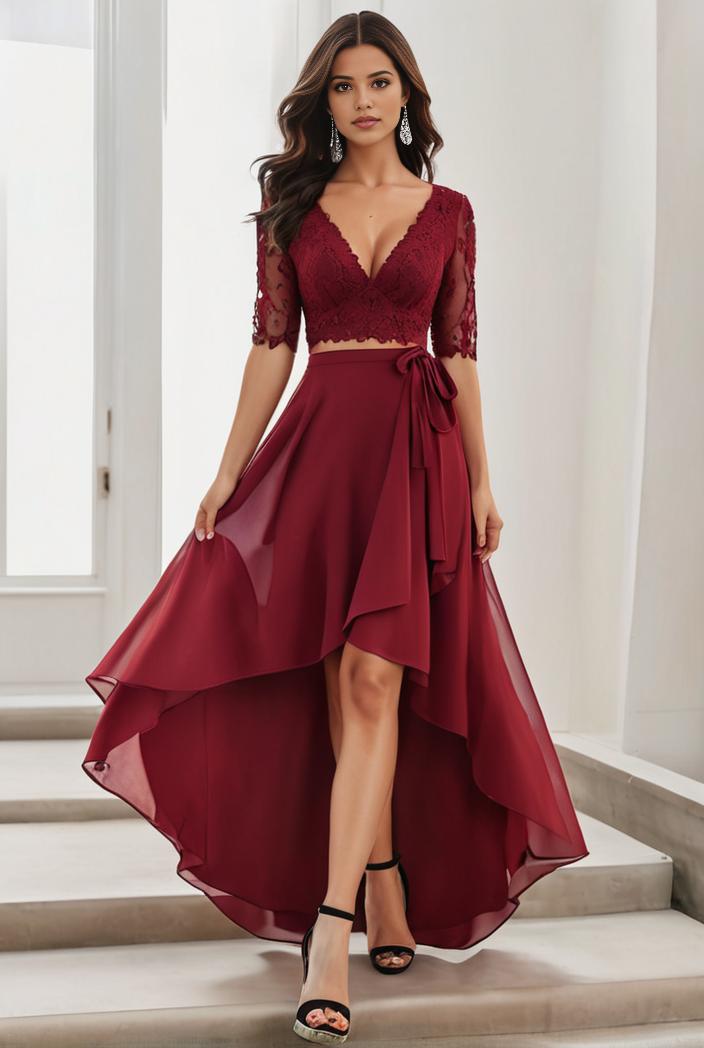 3 4 sleeve sheer sequin stripe high low hem evening dress 123715