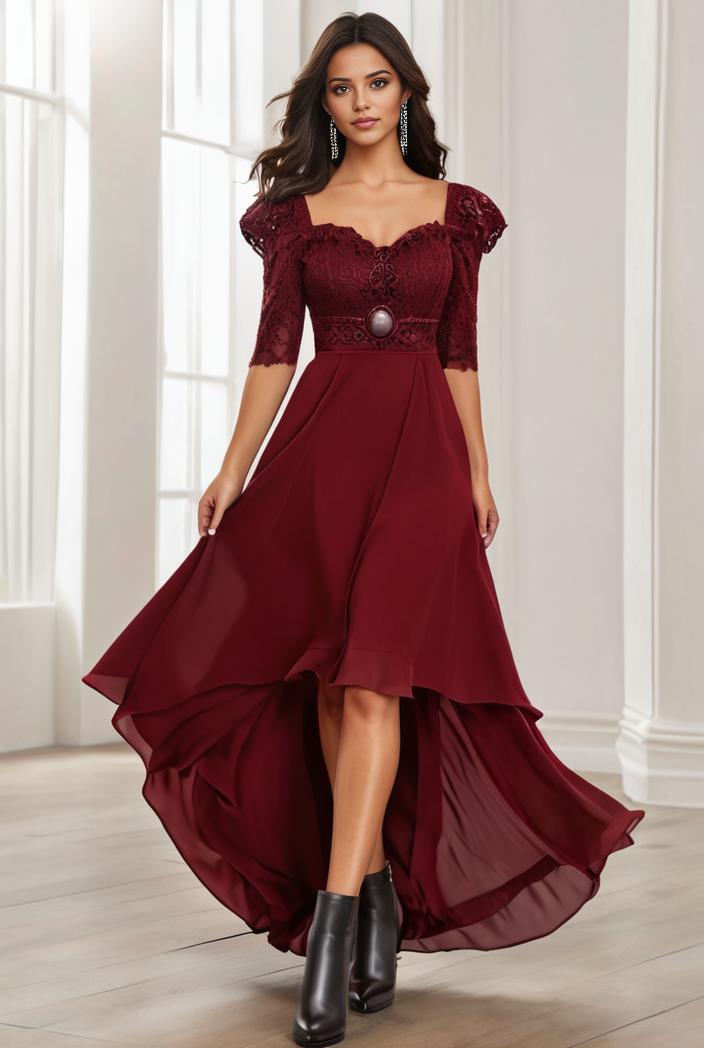 3 4 sleeve sheer sequin stripe high low hem evening dress 123721
