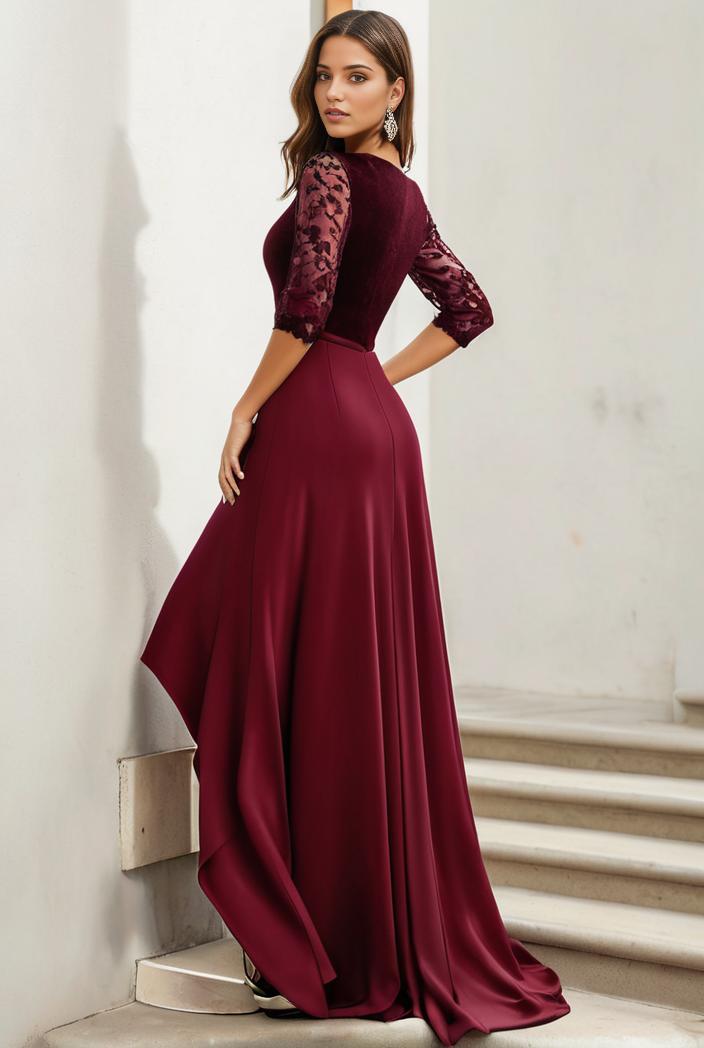 3 4 sleeve sheer sequin stripe high low hem evening dress 123726