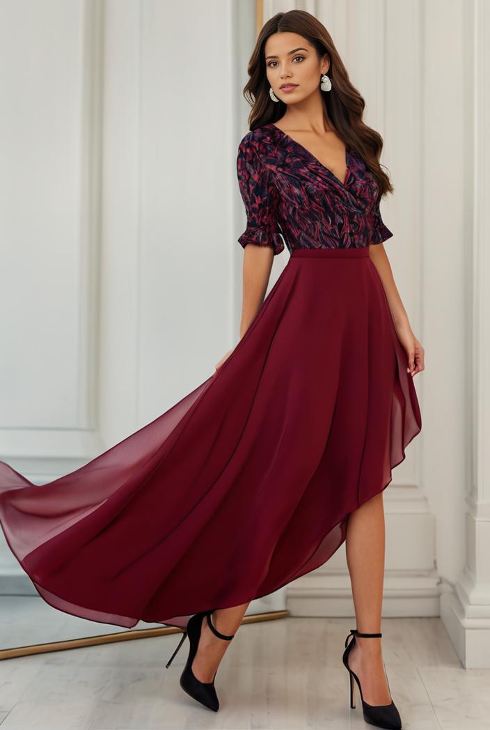 3 4 sleeve sheer sequin stripe high low hem evening dress 123735