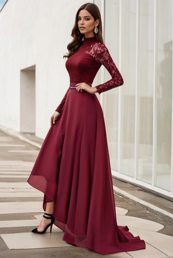 3 4 sleeve sheer sequin stripe high low hem evening dress 123738