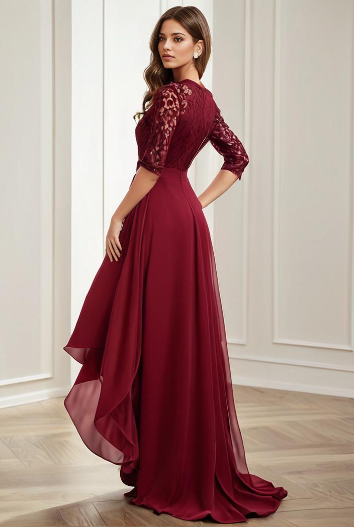 3 4 sleeve sheer sequin stripe high low hem evening dress 123740