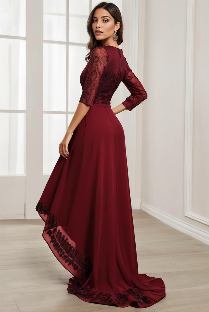 3 4 sleeve sheer sequin stripe high low hem evening dress 123744