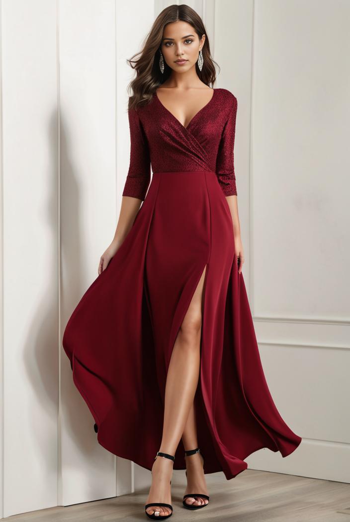 3 4 sleeve sheer sequin stripe high low hem evening dress 123757