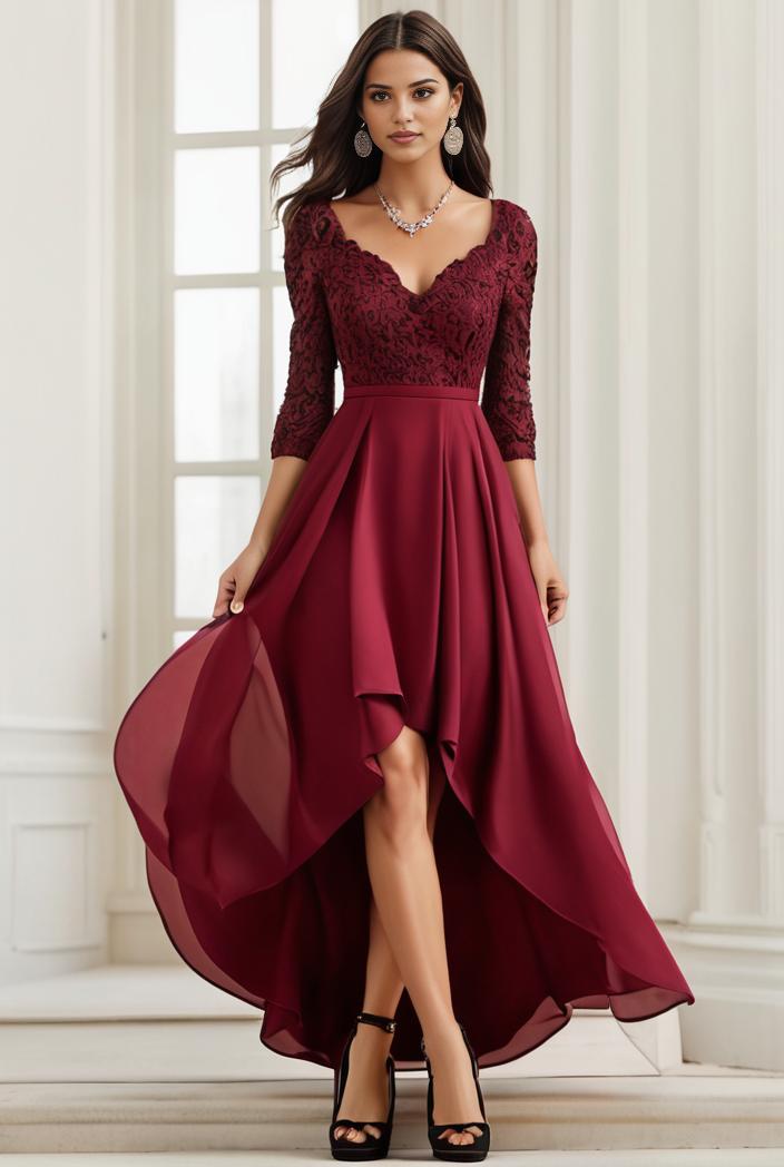 3 4 sleeve sheer sequin stripe high low hem evening dress 123758