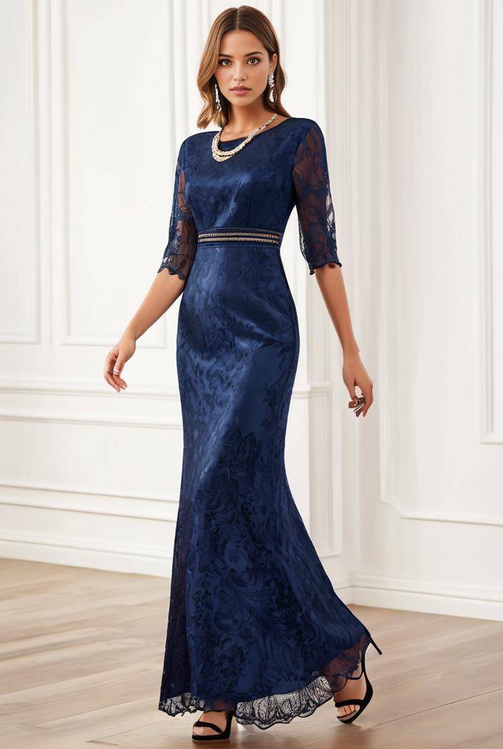 3 4 sleeve bodycon plunging back sequin evening dress 135388