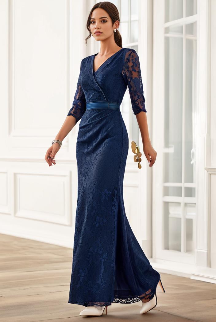 3 4 sleeve bodycon plunging back sequin evening dress 135390