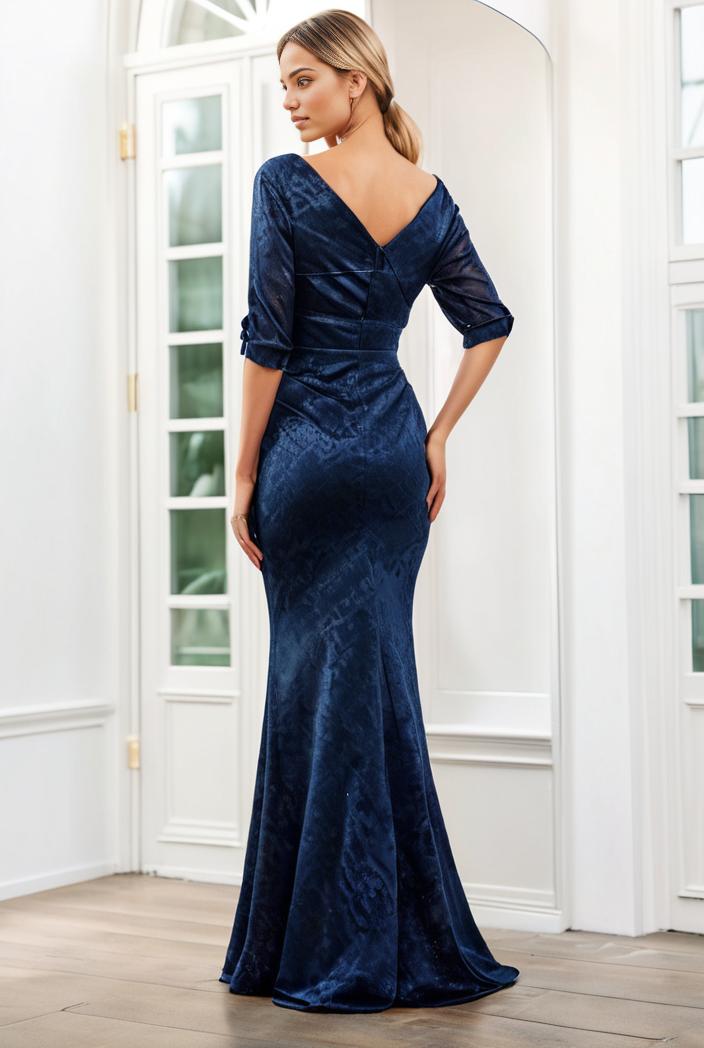 3 4 sleeve bodycon plunging back sequin evening dress 135418