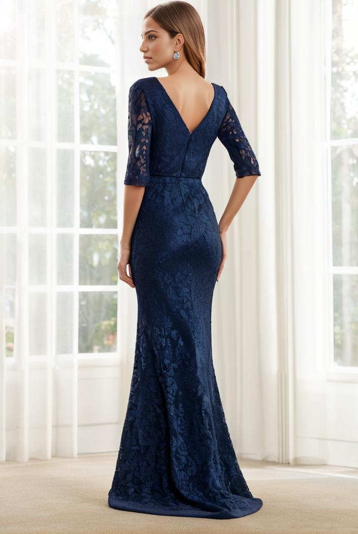 3 4 sleeve bodycon plunging back sequin evening dress 135424