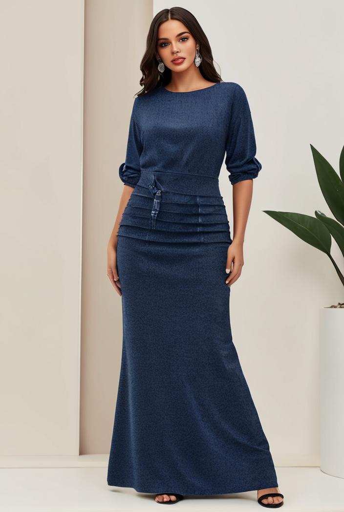 3 4 sleeve bodycon plunging back sequin evening dress 136921