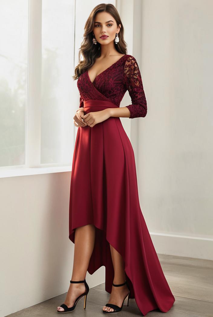 3 4 sleeve sheer sequin stripe high low hem evening dress 136973