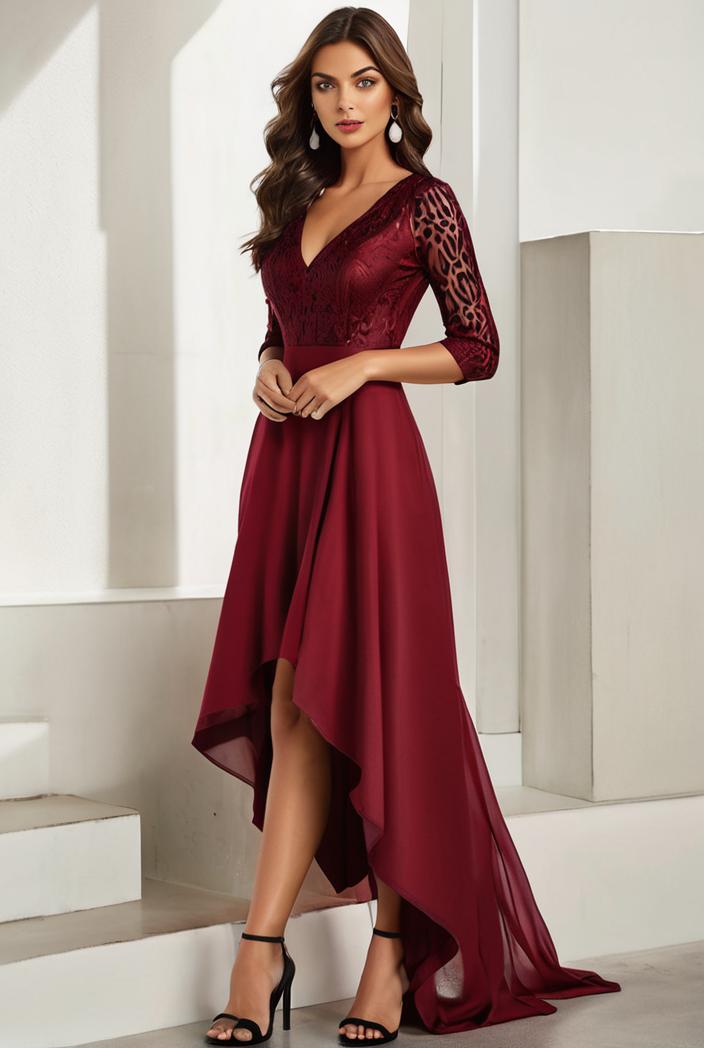 3 4 sleeve sheer sequin stripe high low hem evening dress 136974