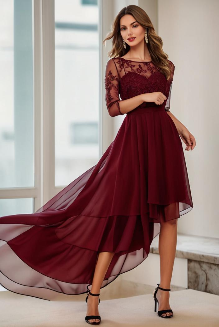 3 4 sleeve sheer sequin stripe high low hem evening dress 136984