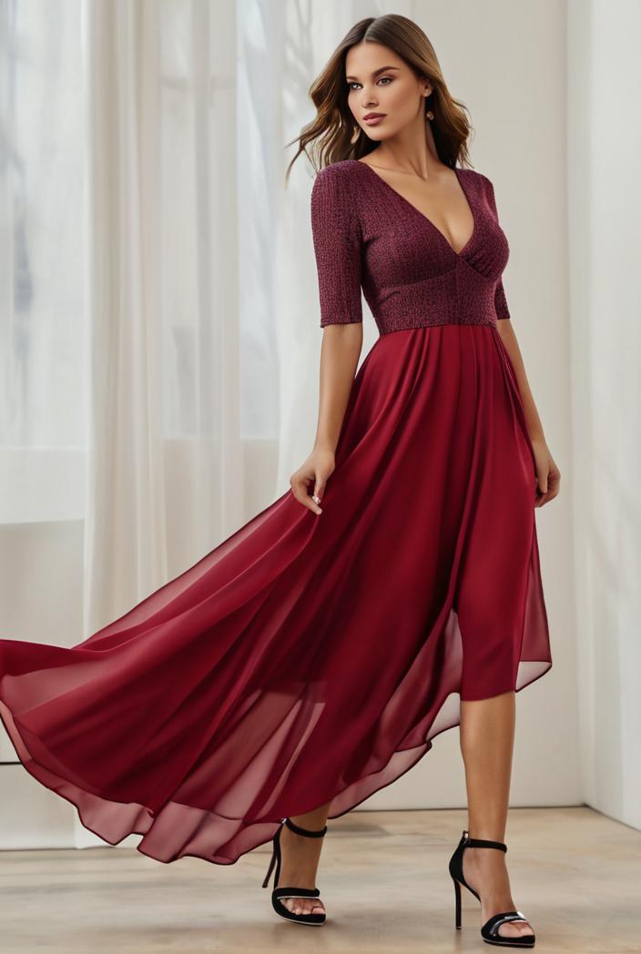 3 4 sleeve sheer sequin stripe high low hem evening dress 136985