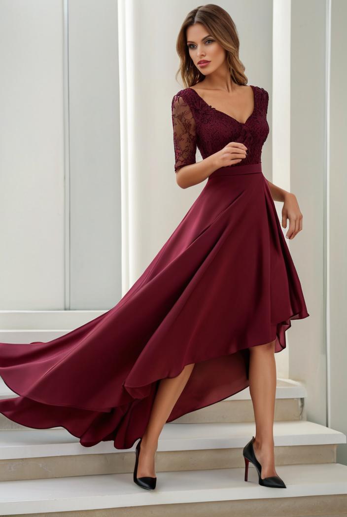 3 4 sleeve sheer sequin stripe high low hem evening dress 136986