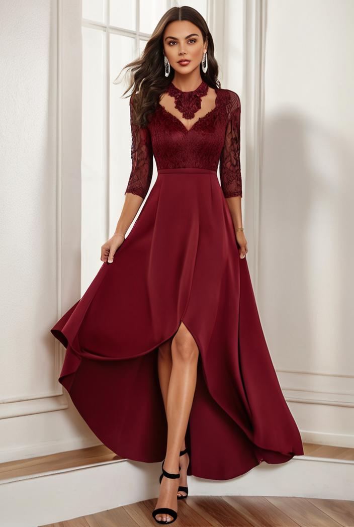 3 4 sleeve sheer sequin stripe high low hem evening dress 136988