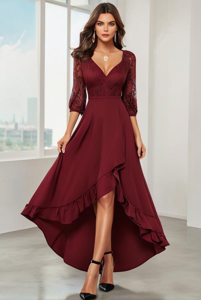 3 4 sleeve sheer sequin stripe high low hem evening dress 136990