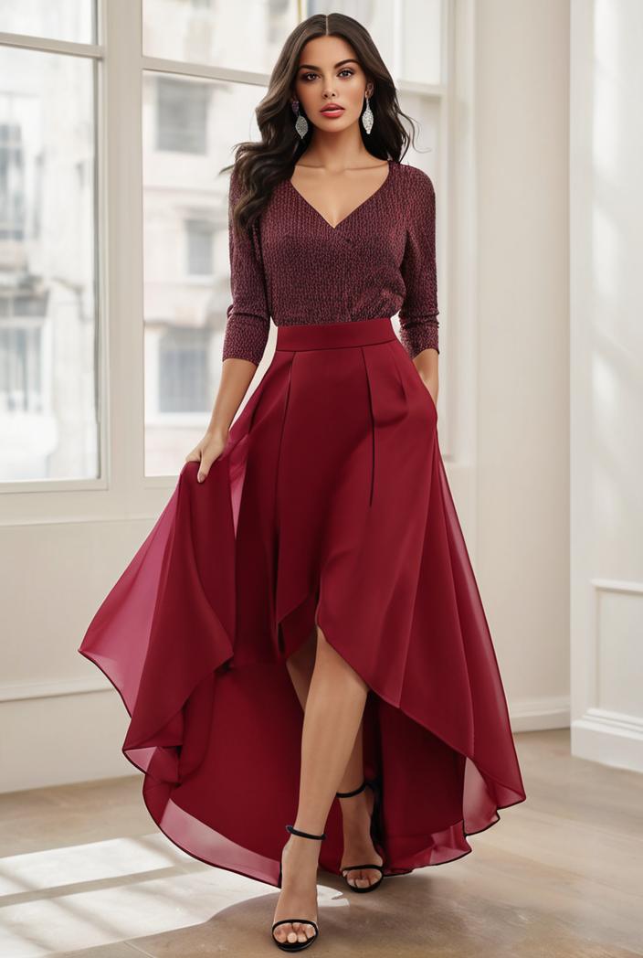 3 4 sleeve sheer sequin stripe high low hem evening dress 136995