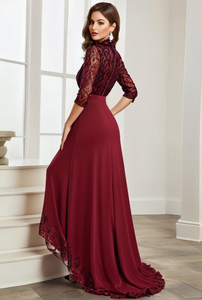 3 4 sleeve sheer sequin stripe high low hem evening dress 136994