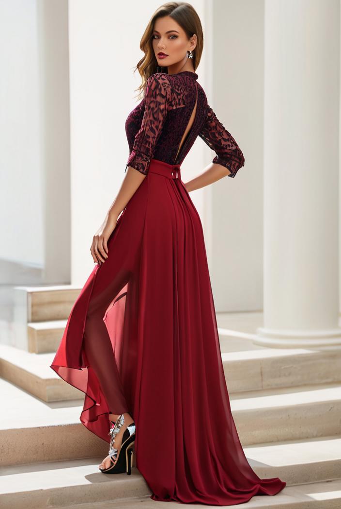 3 4 sleeve sheer sequin stripe high low hem evening dress 136999