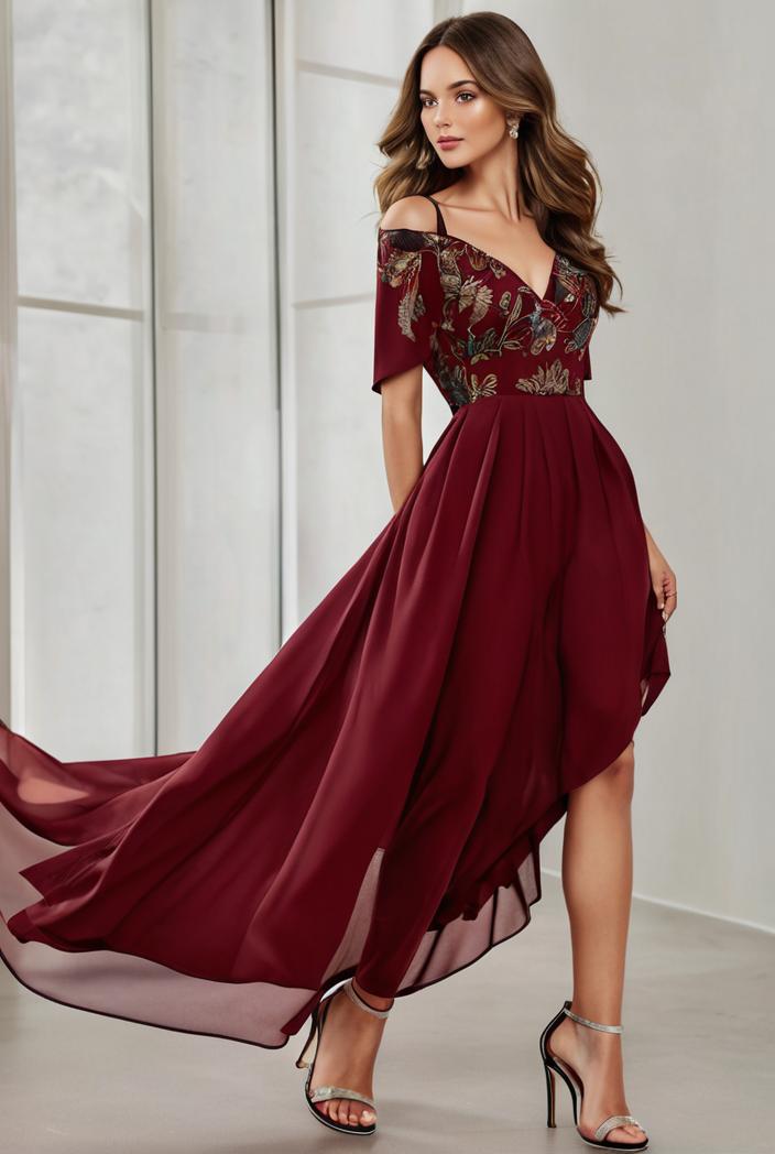 3 4 sleeve sheer sequin stripe high low hem evening dress 137005