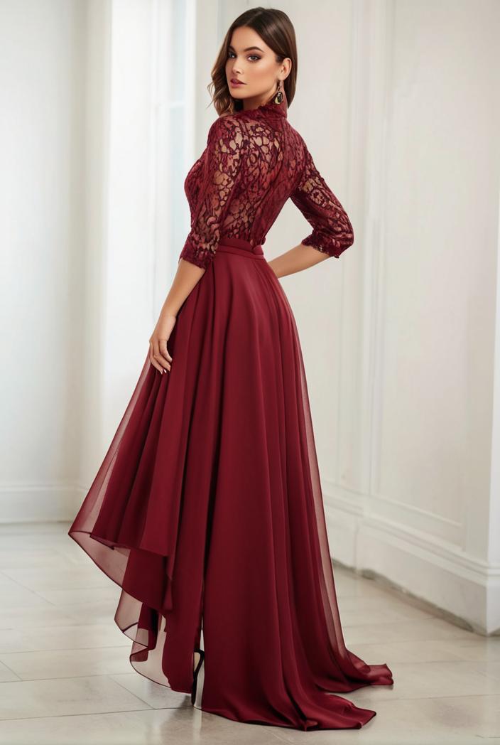 3 4 sleeve sheer sequin stripe high low hem evening dress 137014
