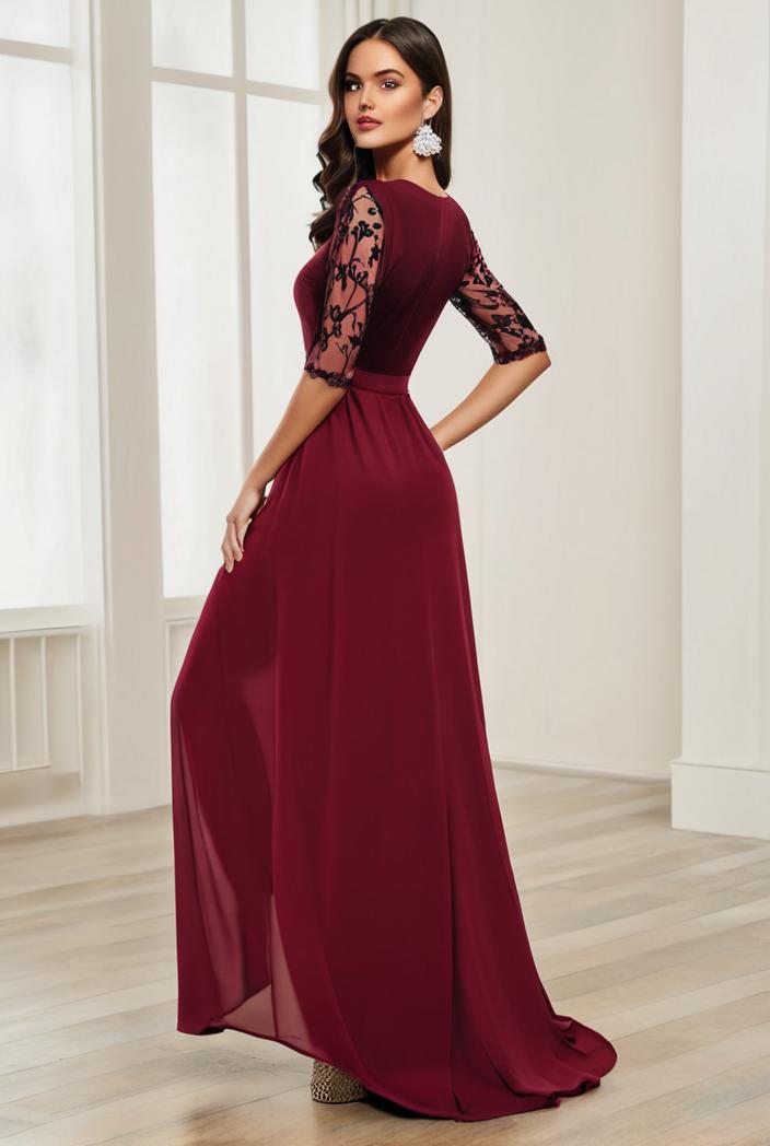 3 4 sleeve sheer sequin stripe high low hem evening dress 137017