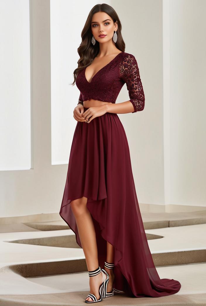 3 4 sleeve sheer sequin stripe high low hem evening dress 137023