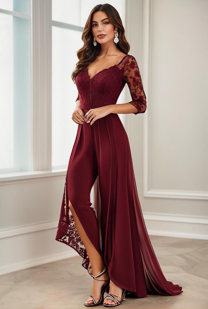 3 4 sleeve sheer sequin stripe high low hem evening dress 137024