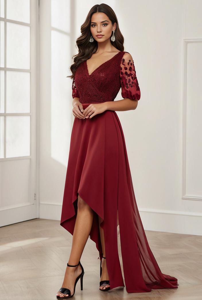 3 4 sleeve sheer sequin stripe high low hem evening dress 131215