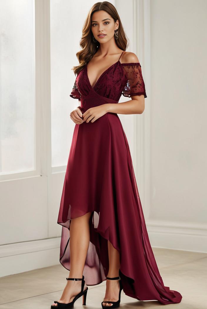 3 4 sleeve sheer sequin stripe high low hem evening dress 131218