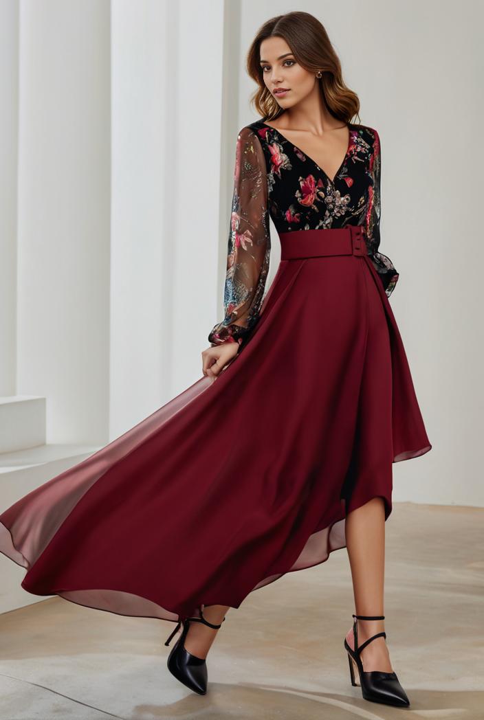 3 4 sleeve sheer sequin stripe high low hem evening dress 131227